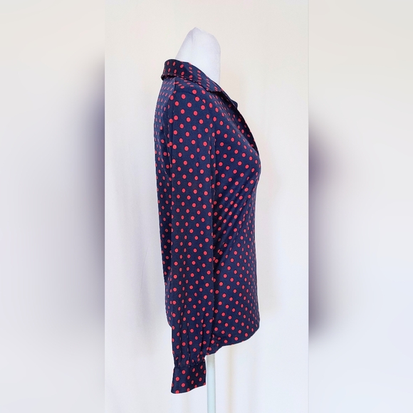 Andrew St. John Size Medium V Neck Blue Red Polka Dot Top Blouse Vintage - Picture 5 of 7